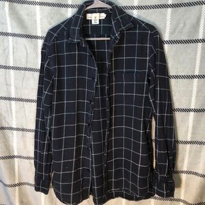 Navy blue plaid flannel top